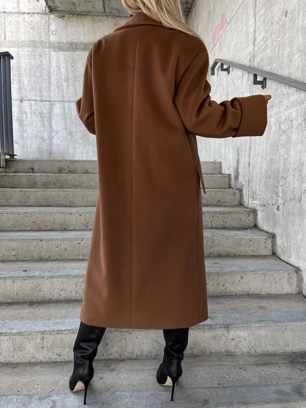 Coats- Double-Breasted Fall-Winter Longline Coat- Chuzko Women Clothing