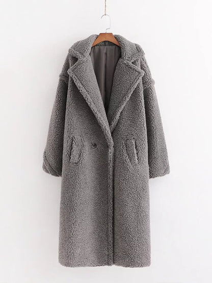Coats- Double Breasted Faux Fur Coat | Winter Teddy Bear Longline Coat- Chuzko Women Clothing