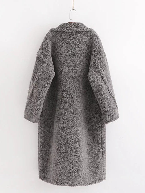 Coats- Double Breasted Faux Fur Coat | Winter Teddy Bear Longline Coat- Chuzko Women Clothing