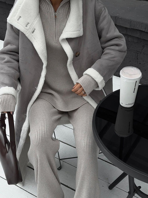 Coats- Faux Wool Longline Coat | Winter's Teddy Bear Patched Coat- Chuzko Women Clothing