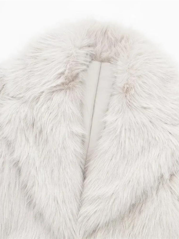 Coats- Plush Faux Fur Lapel Winter Coat- Chuzko Women Clothing