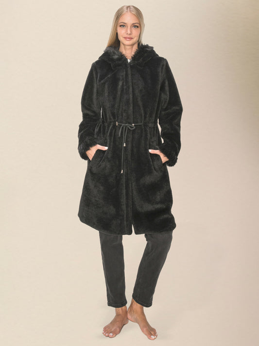 Coats- Winter Plush Thick Faux Fur Hooded Zip-Up Coat- Chuzko Women Clothing