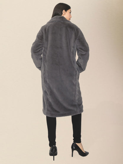 Coats- Winter Thick Faux Fur Lapel Coat with Pockets- Chuzko Women Clothing