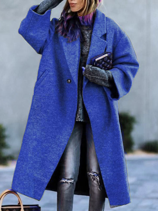 Coats- Woolen Longline Peacoat | Double Breasted Winter Coat- Chuzko Women Clothing