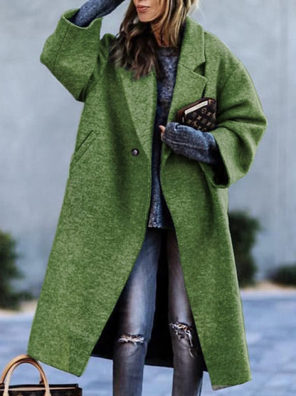 Coats- Woolen Longline Peacoat | Double Breasted Winter Coat- Chuzko Women Clothing