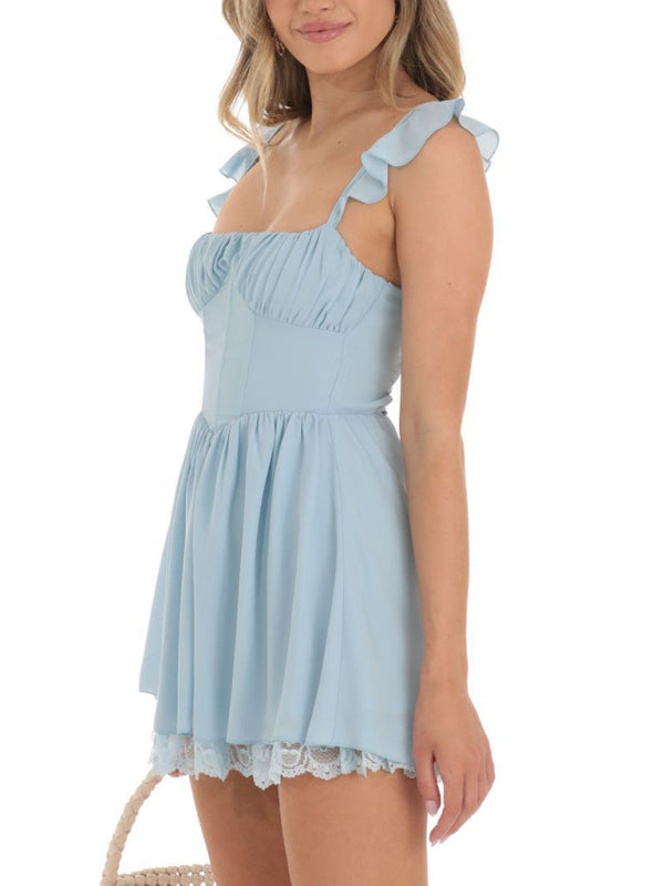 Elegant Lace-Trimmed A-Line Mini Dress - Summer Cocktail Sundress
