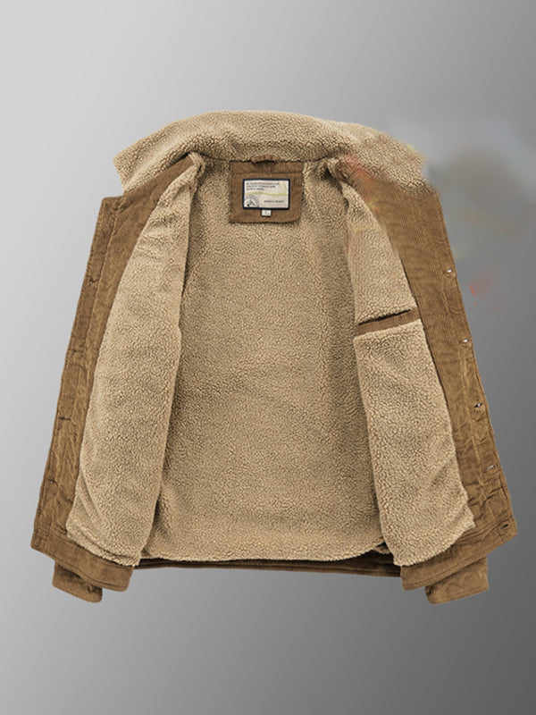 Corduroy Jacket- Men's Corduroy Warmer Utility Jacket with Fleece Lining- Chuzko Women Clothing