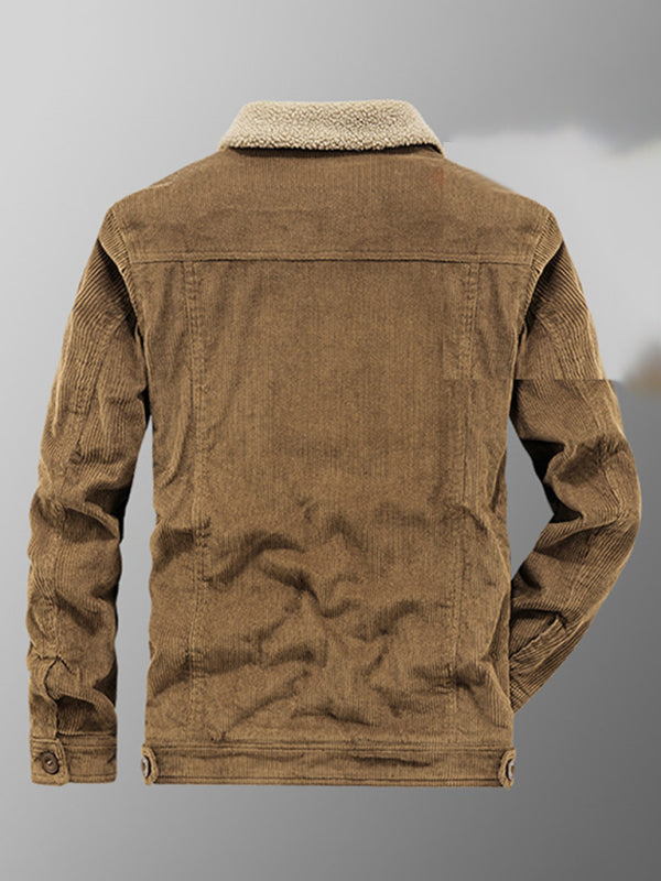 Corduroy Jacket- Men's Corduroy Warmer Utility Jacket with Fleece Lining- Chuzko Women Clothing