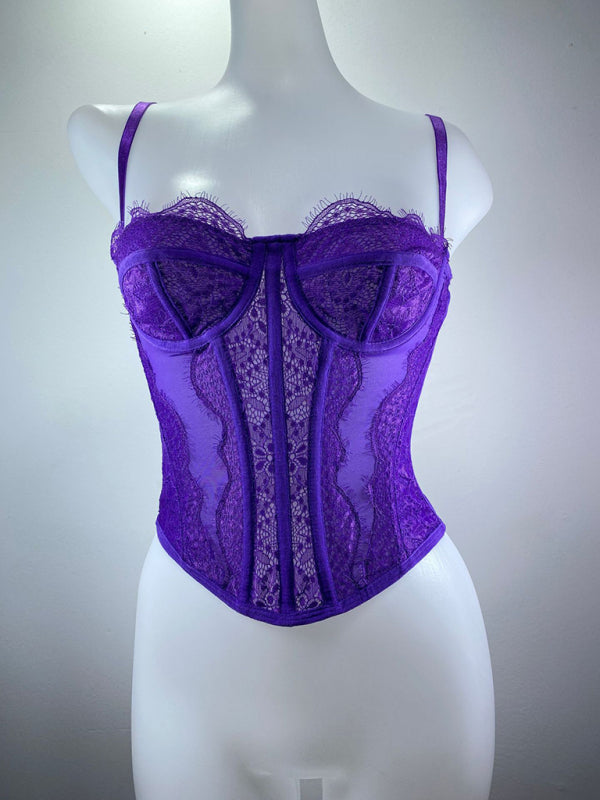 Corset Tops- Lace Corset Bustier - Sweetheart Cami Bra Top- Purple- Chuzko Women Clothing