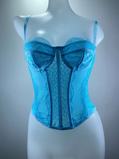 Corset Tops- Lace Corset Bustier - Sweetheart Cami Bra Top- Clear blue- Chuzko Women Clothing