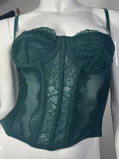 Corset Tops- Lace Corset Bustier - Sweetheart Cami Bra Top- Green- Chuzko Women Clothing