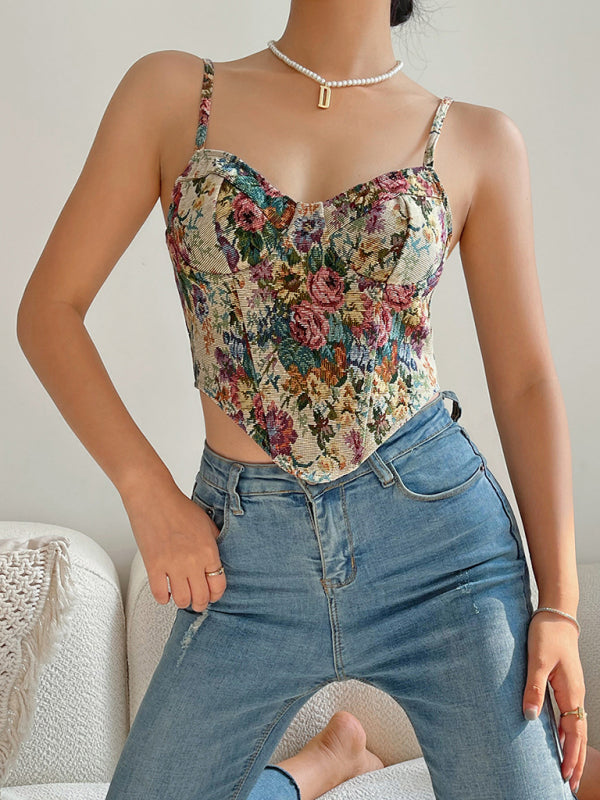 Corsets- Sweetheart Corset Cami - Vintage Print Bustier Top- - Chuzko Women Clothing