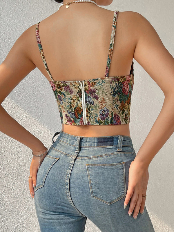 Corsets- Sweetheart Corset Cami - Vintage Print Bustier Top- - Chuzko Women Clothing