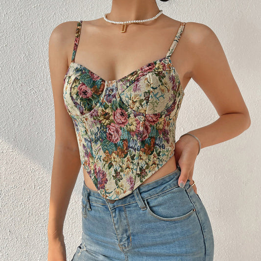 Corsets- Sweetheart Corset Cami - Vintage Print Bustier Top- Pattern2- Chuzko Women Clothing