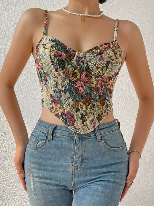 Corsets- Sweetheart Corset Cami - Vintage Print Bustier Top- - Chuzko Women Clothing