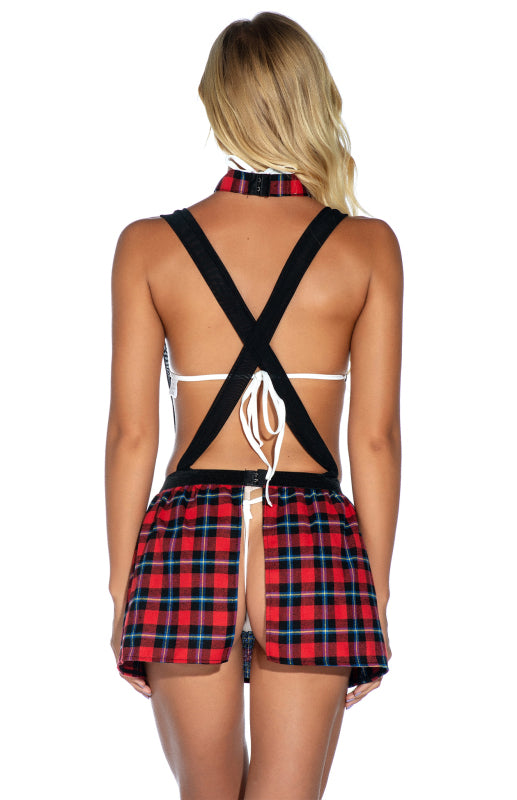 Cosplay Lingerie- Back-to-School Complete 4-Piece Tartan Cosplay Lingerie- - Chuzko Women Clothing