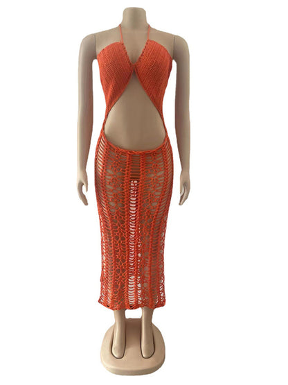 Cover Ups- Vacation Open Knitting Midi Dress Beach Cover Up- Chuzko Women Clothing