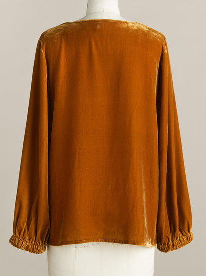 Cowl Tops- Velour Couture Cowl Blouse - Elegant Velvet with 3/4 Sleeves Top- Chuzko Women Clothing