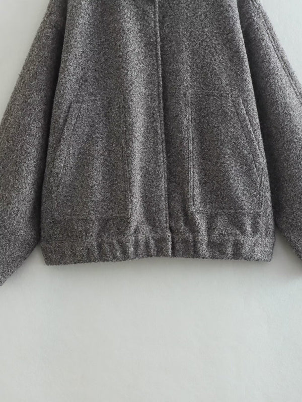 Cozy Jackets- Fall Oversized Wool Jacket with Handy Pockets- Chuzko Women Clothing