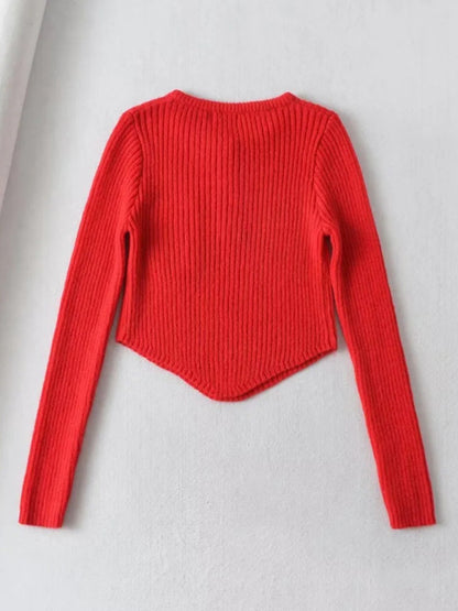 Crop Sweater- Ribbed Thickened Crop Knit Sweater- Chuzko Women Clothing