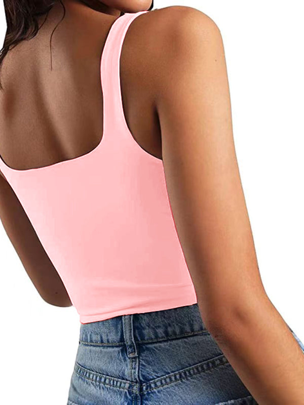 Crop Top- Women's Solid Square Neck Top - Fitted Crop Cami- - Chuzko Women Clothing