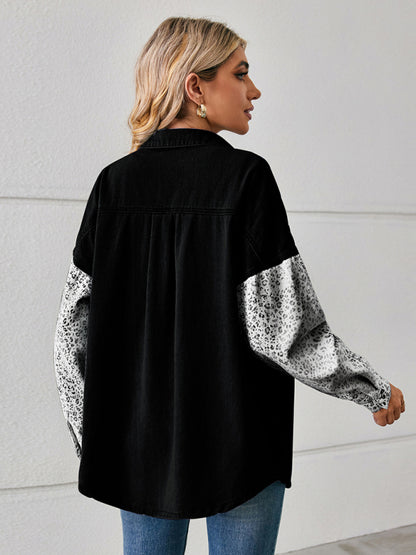 Denim Jackets- Be Unique Denim Leopard Print Patchwork Jacket | Shacket- Chuzko Women Clothing