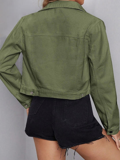 Denim Jackets- Cropped Denim Outerwear Jacket for Women- Chuzko Women Clothing