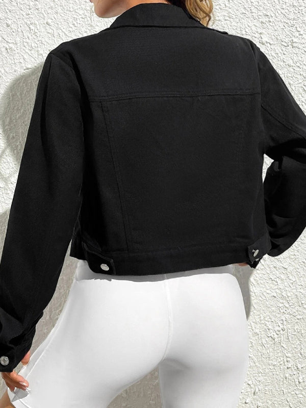 Denim Jackets- Cropped Denim Outerwear Jacket for Women- Chuzko Women Clothing