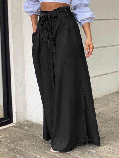 Denim Maxi Dress with Tie Belt and Pockets