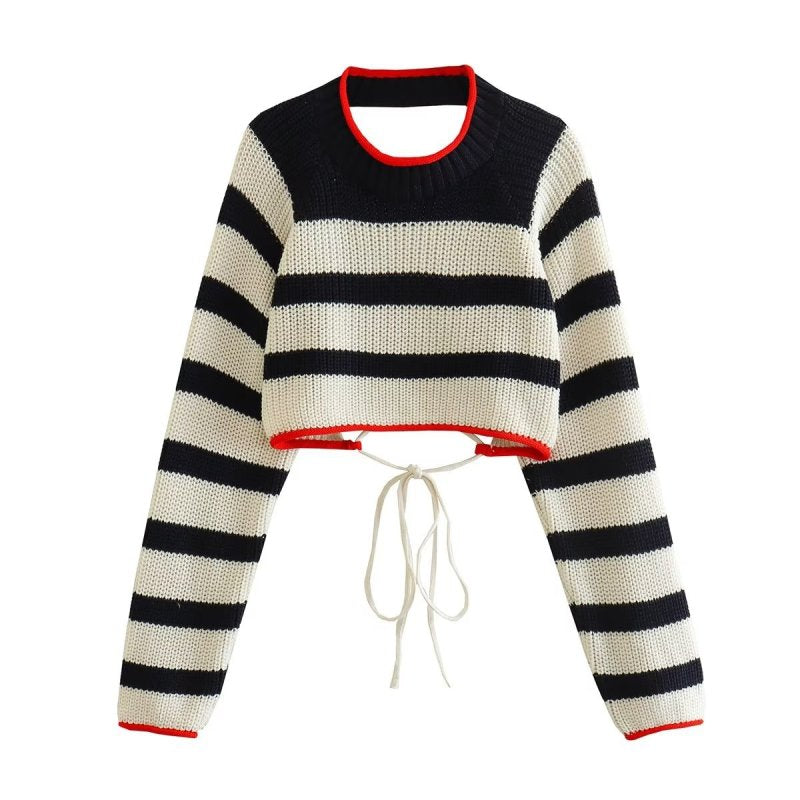 Knit Backless Bolero: Women's Striped Sweater Sweaters - Chuzko Women Clothing
