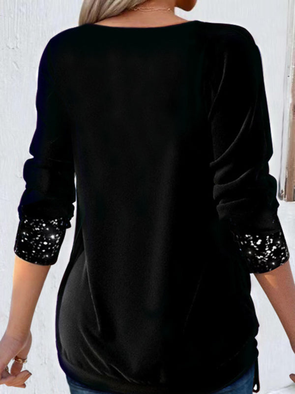 Elegant Blouses- Evening Sparkle Sequined 2-Piece Fake Long Sleeve Top- Chuzko Women Clothing