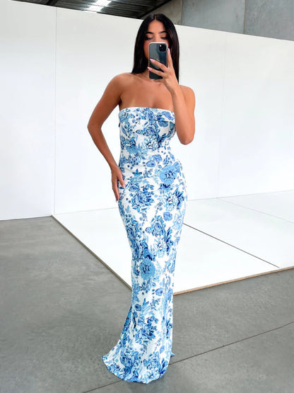 Elegant Solid Strapless Mermaid Cocktail Dress - Tube Trumpet Gown