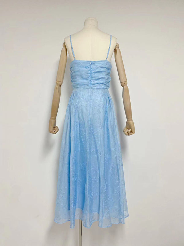 Elegant Dresses- Elegant Vintage Fit & Flare Embroidered Organza Midi Dress- - Chuzko Women Clothing