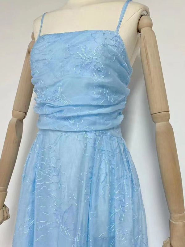 Elegant Dresses- Elegant Vintage Fit & Flare Embroidered Organza Midi Dress- - Chuzko Women Clothing