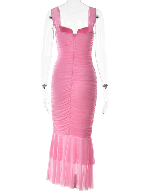 Elegant Dresses- Mesh Bandage Mermaid Gown - Ruched Trumpet Dress- - Chuzko Women Clothing