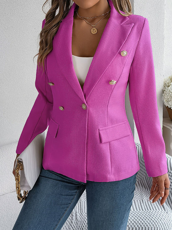 Elegant Jackets- Tailored Solid Notch Lapel Blazer in Double Breasted- Chuzko Women Clothing