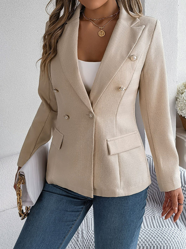 Elegant Jackets- Tailored Solid Notch Lapel Blazer in Double Breasted- Chuzko Women Clothing