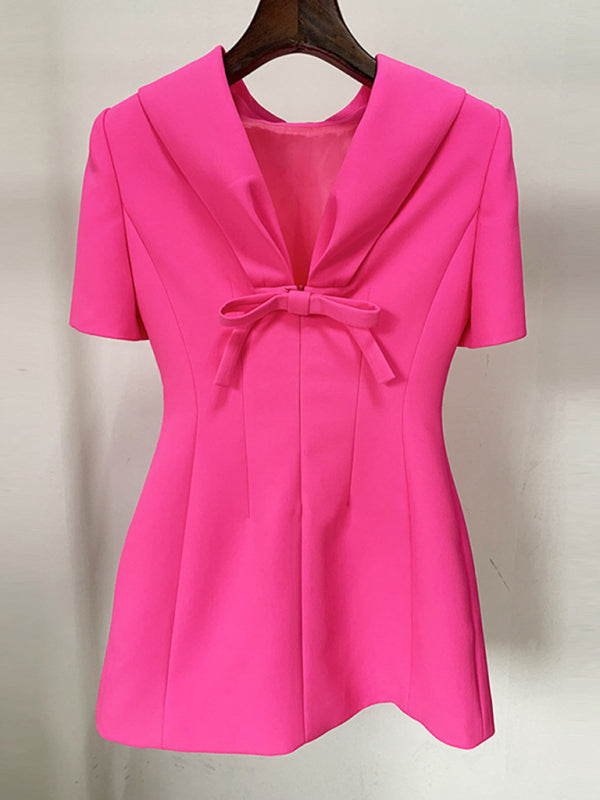 Elegant Mini Dresses- Pretty in Pink Open Back Bow Detail Mini Dress- Chuzko Women Clothing