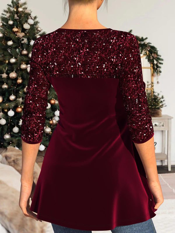 Elegant Tops- Elegant Evening Sparkle Sequined Peplum Blouse for Parties- Chuzko Women Clothing