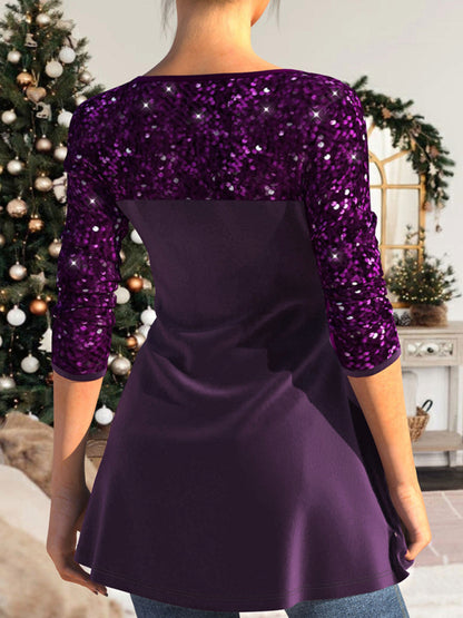 Elegant Tops- Elegant Evening Sparkle Sequined Peplum Blouse for Parties- Chuzko Women Clothing