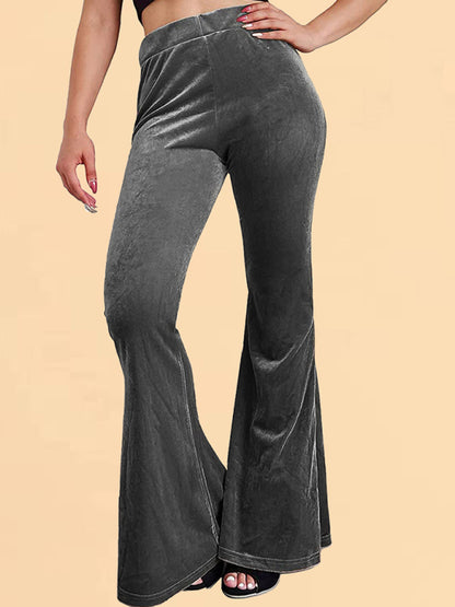 Flared Pants- Velvet Flare Pants - Wide-Leg Velour Palazzo- Chuzko Women Clothing