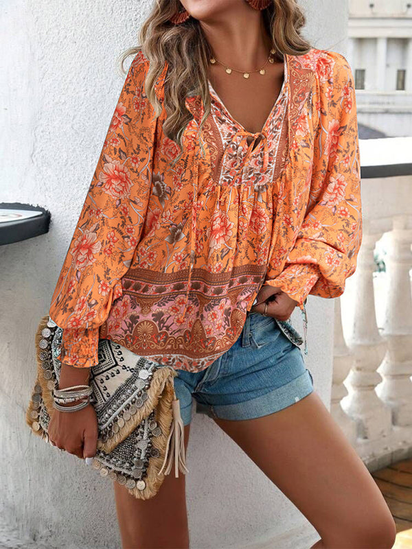 Floral Boho Spring Blouse with Lantern Sleeves