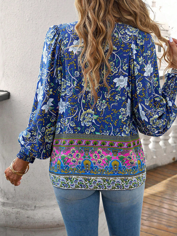 Floral Boho Spring Blouse with Lantern Sleeves