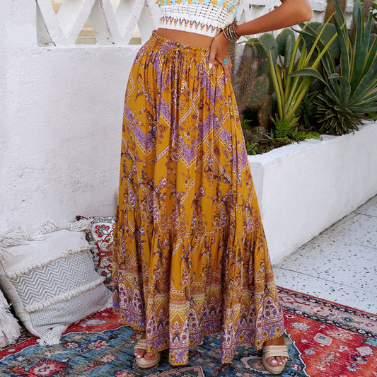 Boho Beauty: Women's Paisley Maxi Skirt with Flowy Tiered Design Skirts - Chuzko Women Clothing