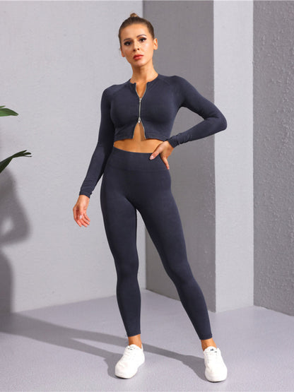 Gym Jacket- Gym Solid Stretchy Zip-Up Crop Cardigan for Women- Black- Chuzko Women Clothing
