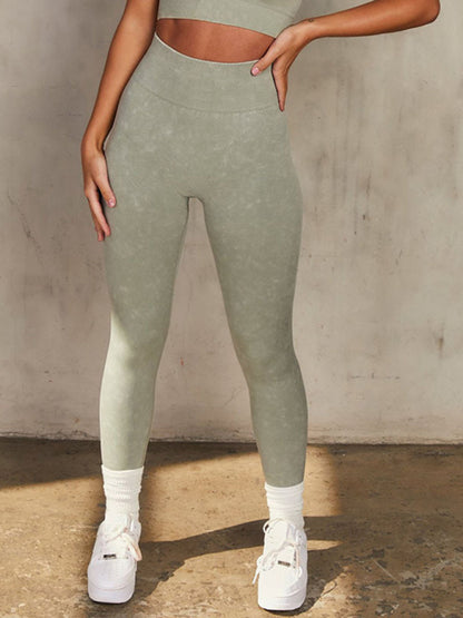 Gym Outfits- Women's Solid Stretchy Tight High-Waisted Gym Leggings- Green- Chuzko Women Clothing