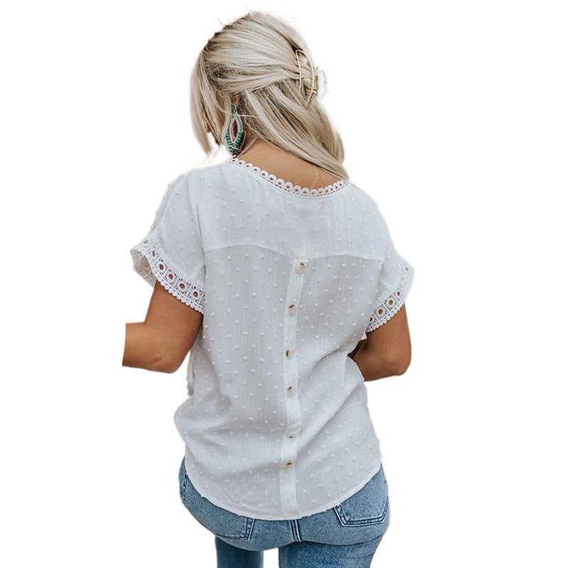 Women's Casual T-shirt Blouse with Lace Trim Details Tops - Chuzko Women Clothing