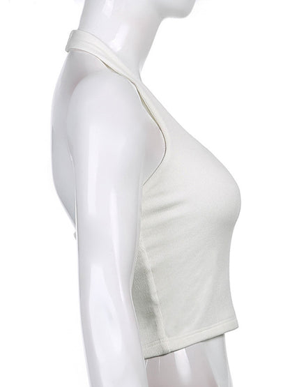 Halter Tops- Women's Textured Halter Crop Top with Open Back- - Chuzko Women Clothing