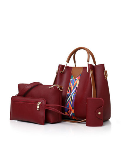 Faux Leather 4-Piece Handbag - Bucket & Messenger & Wristlet & Coin Purse
