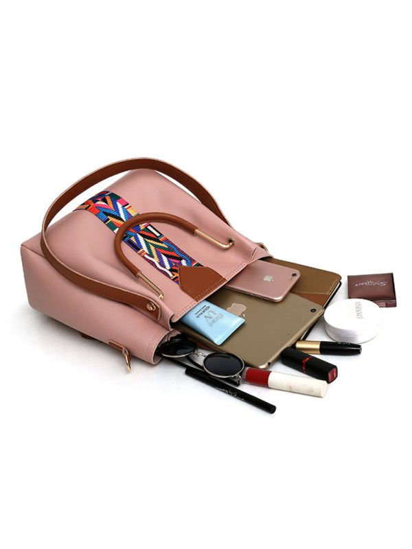 Faux Leather 4-Piece Handbag - Bucket & Messenger & Wristlet & Coin Purse